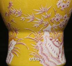 32CM Pair Kangxi Signed Antique Chinese Famille Rose Vase Withbird