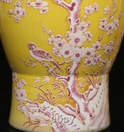 32CM Pair Kangxi Signed Antique Chinese Famille Rose Vase Withbird