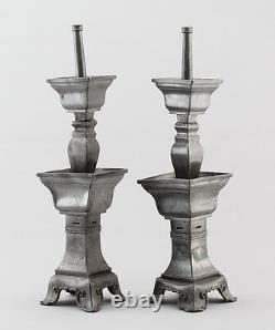 48 CM PAIR 19th/20th ANTIQUE CHINESE QING PAKTONG PEWTER CANDLESTICK SIGNED