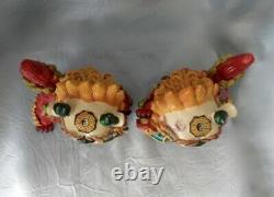 5 Chinese Pair Wucai Porcelain Koji Pottery Foo Dog Lion Fengshui Stamped RARE