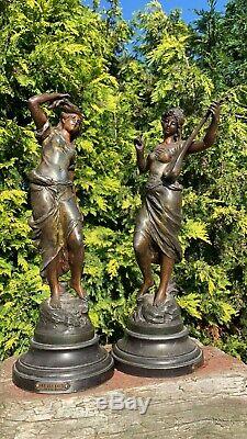 A Beautiful Pair Of Spelter Figurines Signed By Par Aug Moreau On Stand
