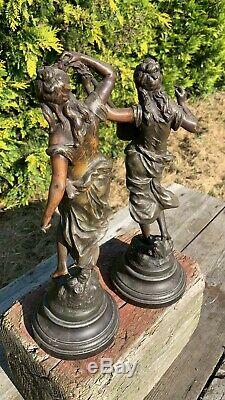 A Beautiful Pair Of Spelter Figurines Signed By Par Aug Moreau On Stand