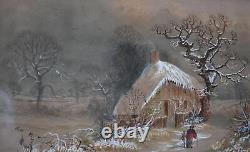 A FARMSTEAD IN WINTER PAIR ANTIQUE WATERCOLOURS HENRY W HENLEY c1895