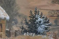 A FARMSTEAD IN WINTER PAIR ANTIQUE WATERCOLOURS HENRY W HENLEY c1895