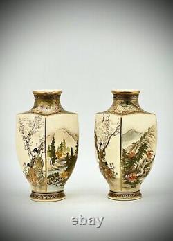 A Impressive Pair of Japanese Satsuma vases. Signed by Kizan. Meiji Era