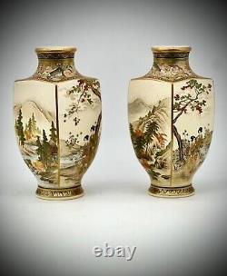 A Impressive Pair of Japanese Satsuma vases. Signed by Kizan. Meiji Era