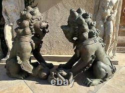 A Marvelous Signed Pair Of Guardian Bronze Chinese Sculpture Foo Dog Lions