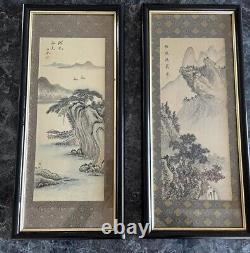 A PAIR Of OLD CHINESE MOUNTAIN LANDSCAPE PAINTING ON SILK ARTIST SIGNED FRAMED
