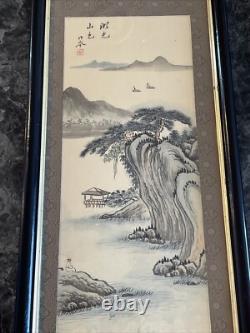 A PAIR Of OLD CHINESE MOUNTAIN LANDSCAPE PAINTING ON SILK ARTIST SIGNED FRAMED
