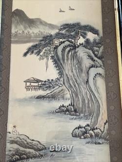 A PAIR Of OLD CHINESE MOUNTAIN LANDSCAPE PAINTING ON SILK ARTIST SIGNED FRAMED