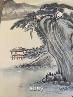 A PAIR Of OLD CHINESE MOUNTAIN LANDSCAPE PAINTING ON SILK ARTIST SIGNED FRAMED