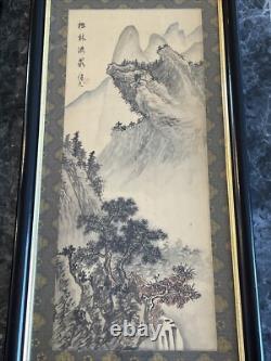 A PAIR Of OLD CHINESE MOUNTAIN LANDSCAPE PAINTING ON SILK ARTIST SIGNED FRAMED