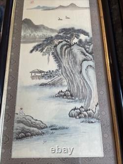 A PAIR Of OLD CHINESE MOUNTAIN LANDSCAPE PAINTING ON SILK ARTIST SIGNED FRAMED
