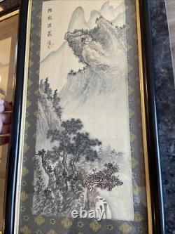 A PAIR Of OLD CHINESE MOUNTAIN LANDSCAPE PAINTING ON SILK ARTIST SIGNED FRAMED