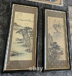 A PAIR Of OLD CHINESE MOUNTAIN LANDSCAPE PAINTING ON SILK ARTIST SIGNED FRAMED