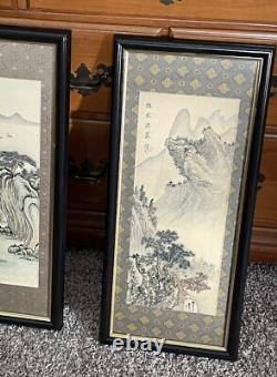 A PAIR Of OLD CHINESE MOUNTAIN LANDSCAPE PAINTING ON SILK ARTIST SIGNED FRAMED