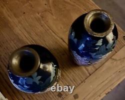 A Pair Of Antique Cloisonne Vases Decorated With Wisteria Flowers See Photos Etc