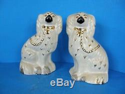 A Pair Of Beswick England Antique Staffordshire Dog Ceramic Statues-signed