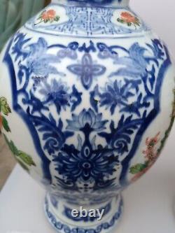 A Pair Of Chinese Antique Blue And White & Famille Vert Dragon & Phoenix Vase