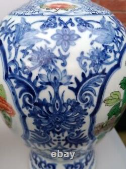 A Pair Of Chinese Antique Blue And White & Famille Vert Dragon & Phoenix Vase