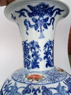 A Pair Of Chinese Antique Blue And White & Famille Vert Dragon & Phoenix Vase