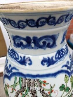 A Pair Of Chinese Antique Blue And White & Famille Vert Dragon & Phoenix Vase