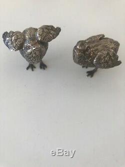 A Pair Of Sterling Silver Signed Buccellati Italy Bird Two Miniature Birds