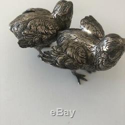 A Pair Of Sterling Silver Signed Buccellati Italy Bird Two Miniature Birds