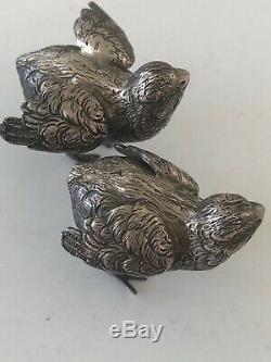 A Pair Of Sterling Silver Signed Buccellati Italy Bird Two Miniature Birds