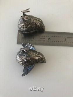 A Pair Of Sterling Silver Signed Buccellati Italy Bird Two Miniature Birds