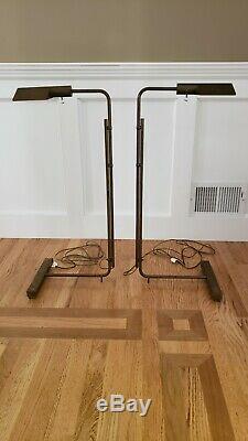A Pair Of Vintage Cedric Hartman Brass Floor Lamps, Adjustable, Signed