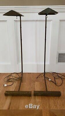 A Pair Of Vintage Cedric Hartman Brass Floor Lamps, Adjustable, Signed