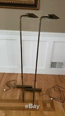 A Pair Of Vintage Cedric Hartman Brass Floor Lamps, Adjustable, Signed