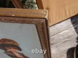 A Pair Of Vintage Original Framed & Signed Oil Paintings In Keane Style Big Eyes