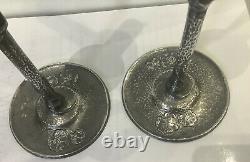 A Pair Of William Hutton Hand Hammered Pewter Candlesticks -Signed Circa 1900