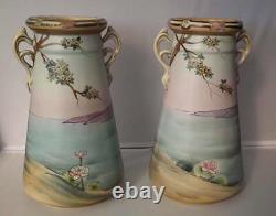 A Pair of 2 Antique Imperial Nippon Japanese Porcelain Vases Signed Nippon