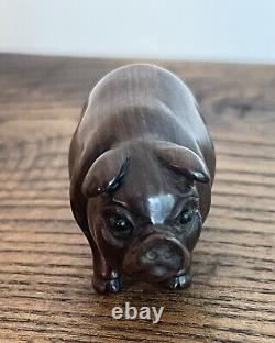 A Pair of Antique Japanese Netsuke Carved Wooden Pigs-Signed