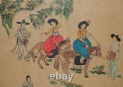 A Pair of Korean Painting, Colorful Korean Traditional Costumes and Daily Life