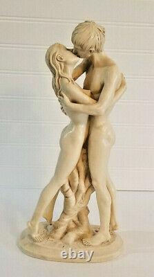 A. SANTINI Sculpture Alabaster Nude Kissing Couple Figurine Made in Italy