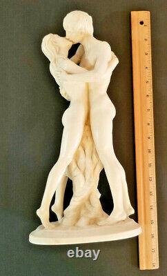 A. SANTINI Sculpture Alabaster Nude Kissing Couple Figurine Made in Italy