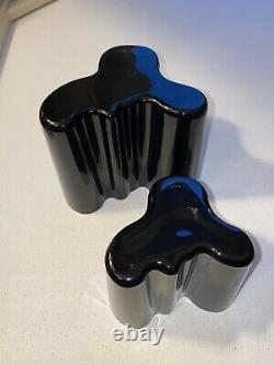 A Vintage Pair Modern ALVAR AALTO Savoy Black Glass Vases. Signed LITTALA Rare