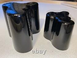 A Vintage Pair Modern ALVAR AALTO Savoy Black Glass Vases. Signed LITTALA Rare