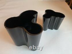 A Vintage Pair Modern ALVAR AALTO Savoy Black Glass Vases. Signed LITTALA Rare