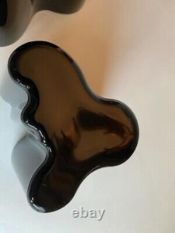 A Vintage Pair Modern ALVAR AALTO Savoy Black Glass Vases. Signed LITTALA Rare