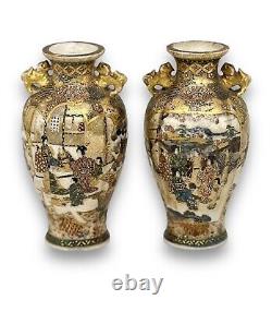 A fine pair of Antique Japanese Satsuma vases. Signed Hattori Zo