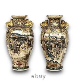 A fine pair of Antique Japanese Satsuma vases. Signed Hattori Zo