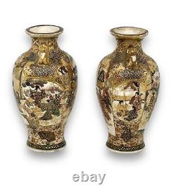 A fine pair of Antique Japanese Satsuma vases. Signed Hattori Zo