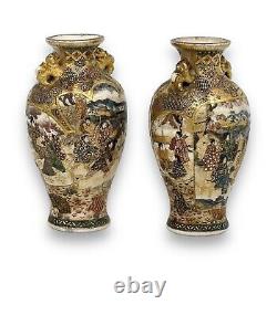 A fine pair of Antique Japanese Satsuma vases. Signed Hattori Zo