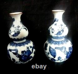 A pair of 19th century Chinese blue and white porcelain double gourd vases