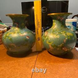 A pair of Heavy Antique Chinese Cloisonne Vases signed
